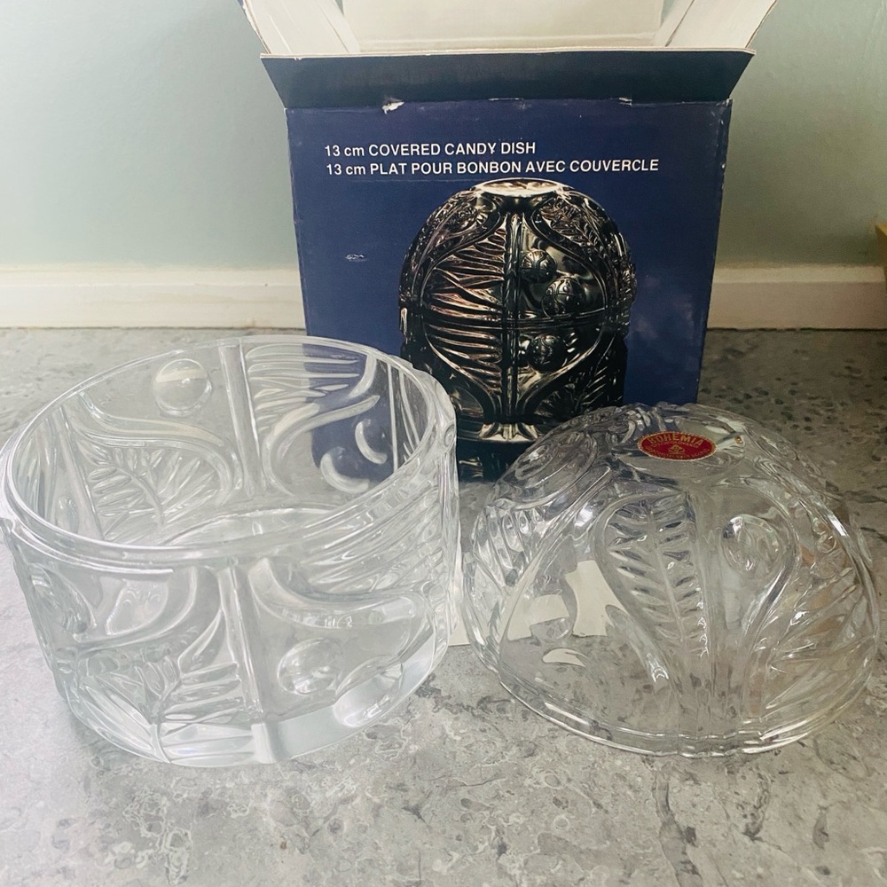 Lead Crystal Glass Candy Dish with Lid Bohemia Czechoslovakia crystal original